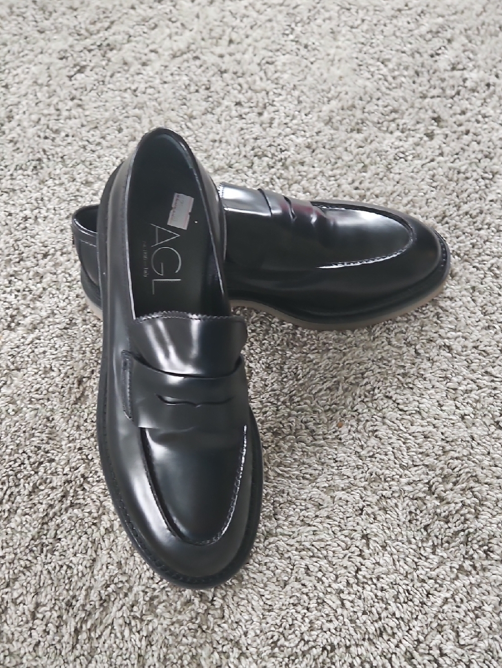 Nwt AGL Black Patent Leather Penny Loafers 38 Preppy Chic Minimalist y2k